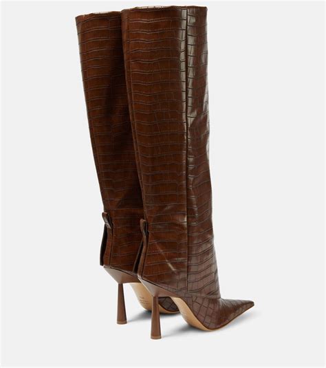 croc effect knee high boots.